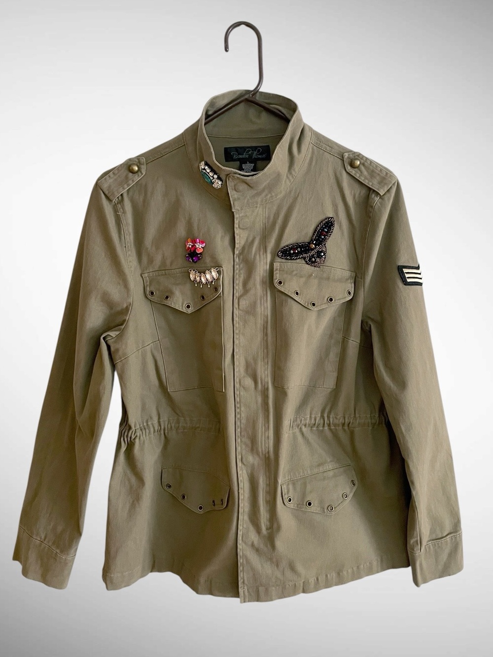 Brandon Thomas Double Embroidered Army Jacket with Decorative Patches